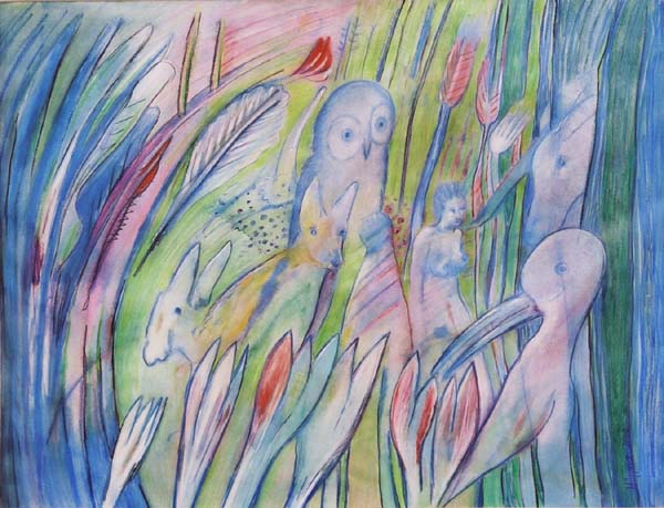Im blauen Wald - 48 x 52 - Aquarell, Buntstift - 2001