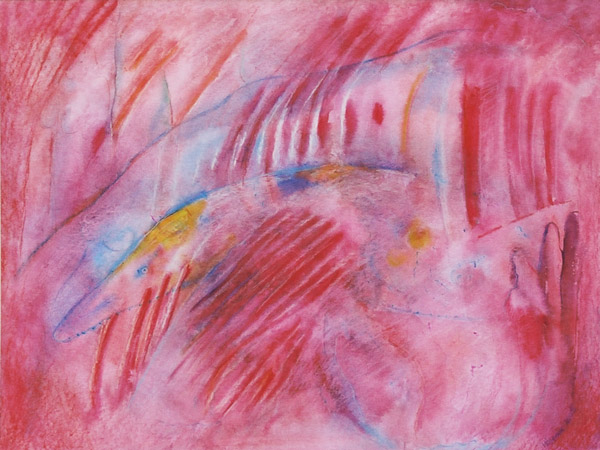 Rote Spuren - 50 x 60 - Aquarell, Buntstift - 2002