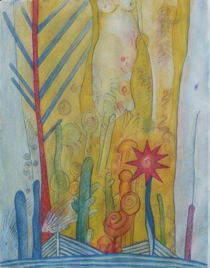 Wüstenblume 48 x 63 - Aquarell, Pastellkreide - 2001