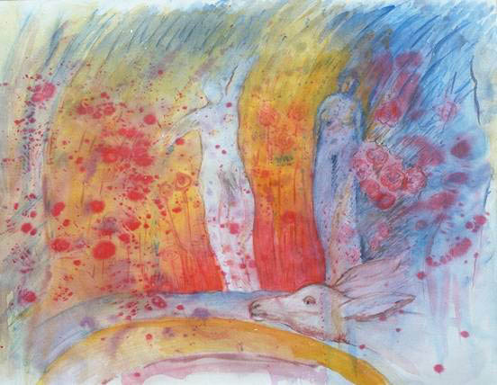 Für dich soll's rote Rosen regnen - 49 x 54 - Aquarell, Buntstifte - 2001