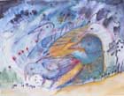 Nächtliche Besucher im Vogelhaus - 48 x 61 - Aquarell, Mischtechnik - 2000